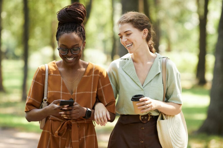 Smiling Young Women in Park