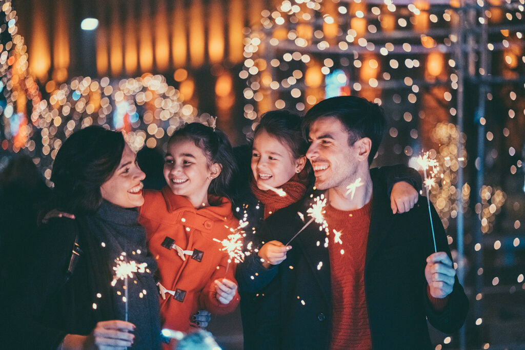 Happy family celebrating Christmas and New Year together