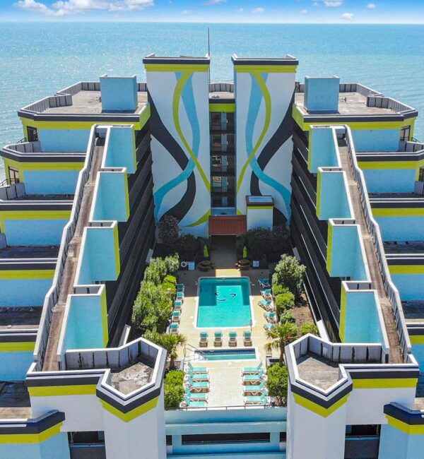 Aerial of Monterey Bay Suites Rooftop Pool
